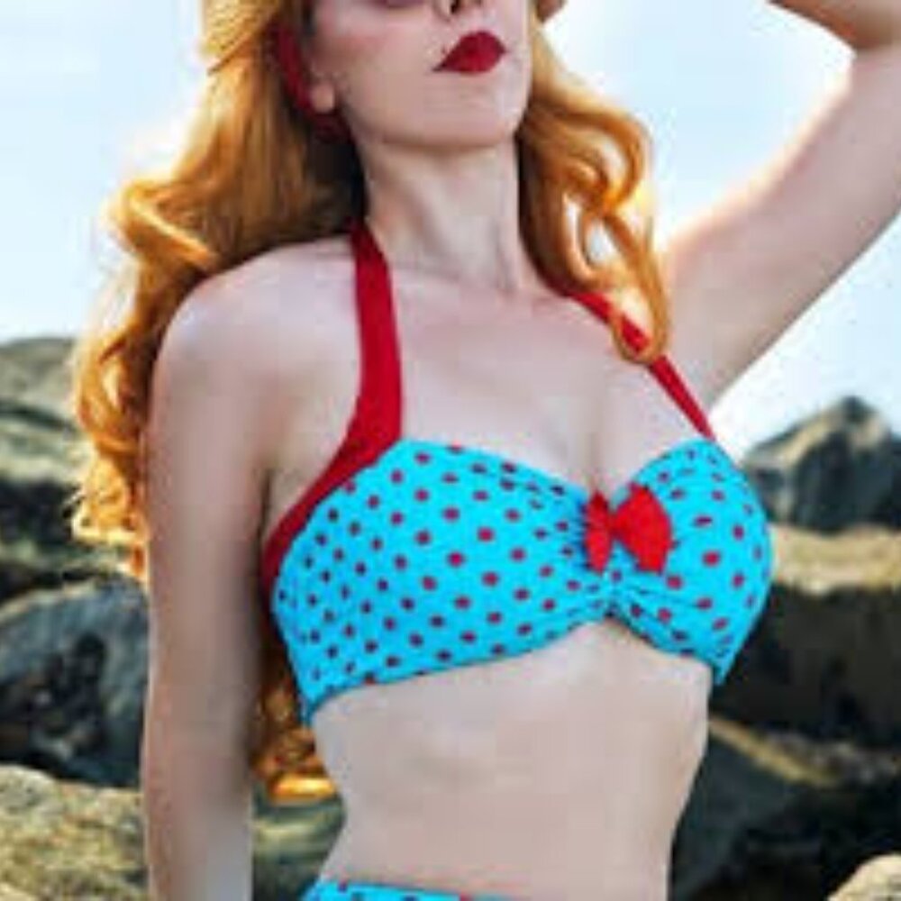 Dottie Bikini Top in Aqua Blue and Red/ sz XXL